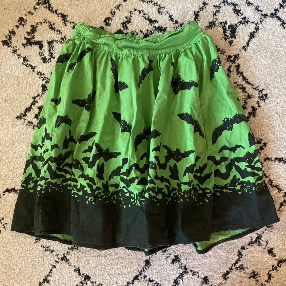 Sourpuss Spooksville Bats Swing Skirt Green, size S